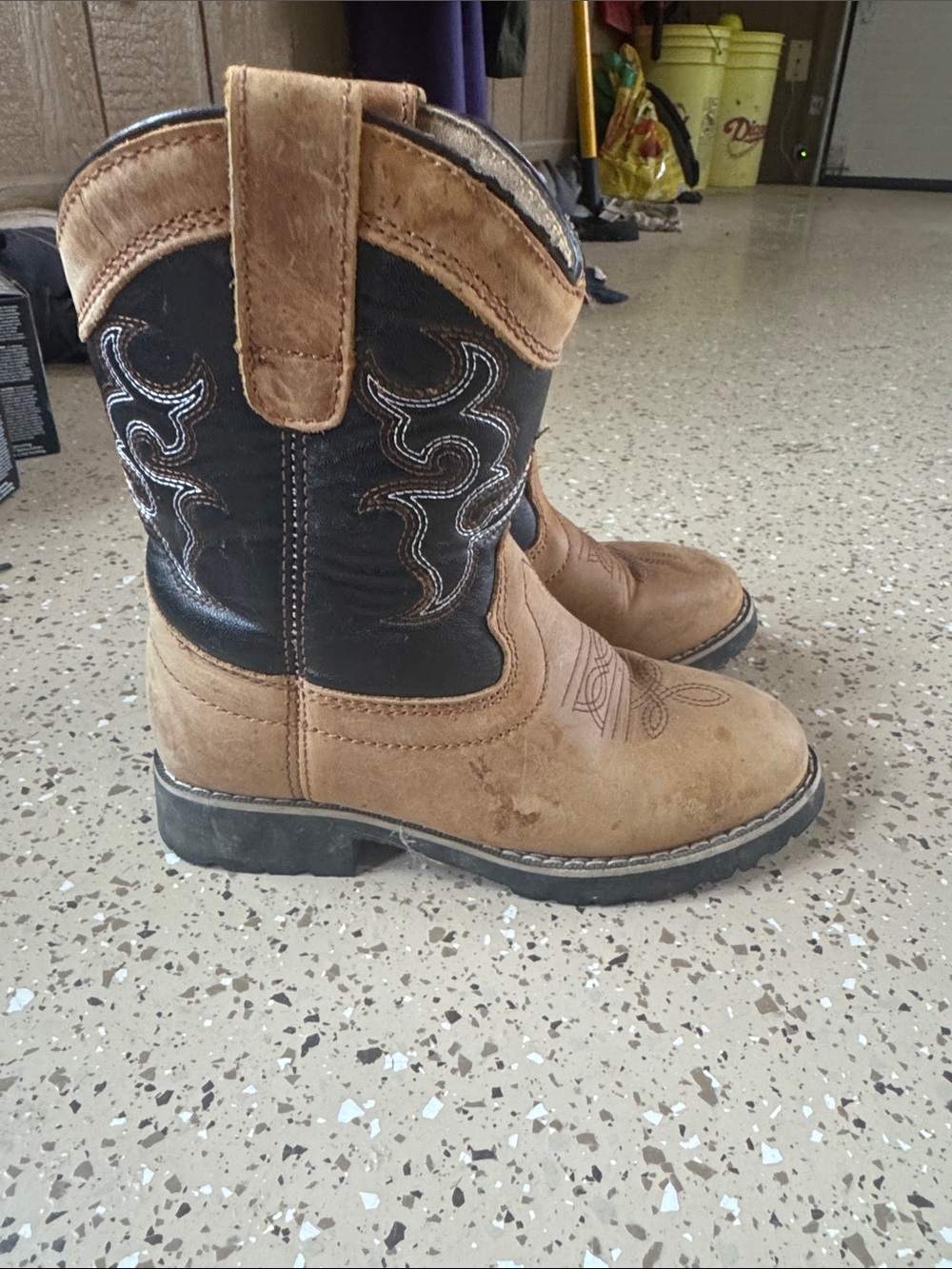 Kids Tan and Black Western Pull-On Boots